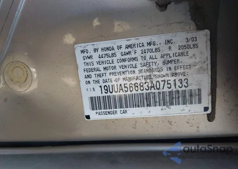 2003 Acura Tl 3.2 из США, поврежденный, VIN 19UUA56683A075133